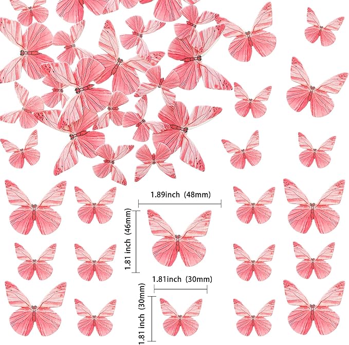 Ephlyn 72Pcs Edible Butterfly Cupcake Toppers 3D Realistic Butterfly Cake Picks Cute Cupcake Decorations for Baby Shower Boys Girls Birthday Party Decorations Red