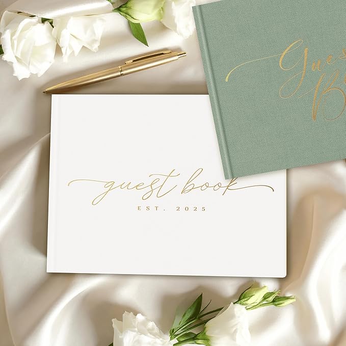 Personalized 2025 Wedding Guest Book for Reception — Guestbook to Sign In, Elegant Baby Shower Guest Book for Party & Birthday — Photo & Polaroid Guest Book for Wedding & Bridal Shower (White)