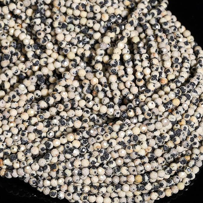 Song Xi 180pcs 2mm Natural Dalmatian Gemstone Beads Faceted Round Loose Stone Beads for Jewelry Making