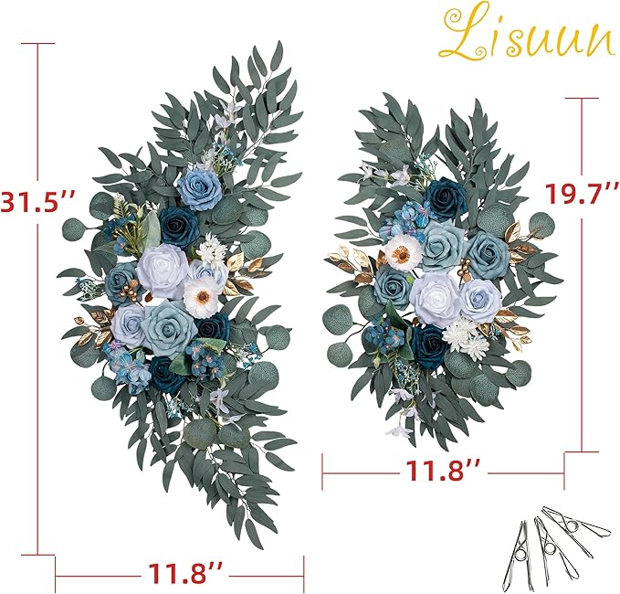Wedding Arch Flowers, Artificial Flowers for Reception Backdrop and Welcome Ceremony Sign, Large Flower Swag for Dreamy Romantic Wedding Ceremony Floral Decor - Pack of 2