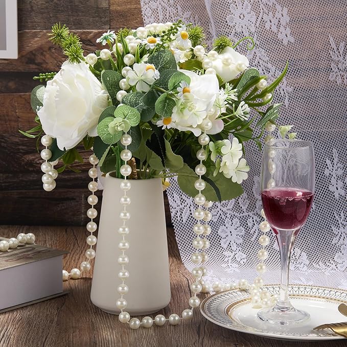 12mm Pearl Beads String, Ivory Pearls for Crafting Imitation Decorative Beads Garland 5.5 Yds, Wedding Party Valentine Christmas Tree Decorations