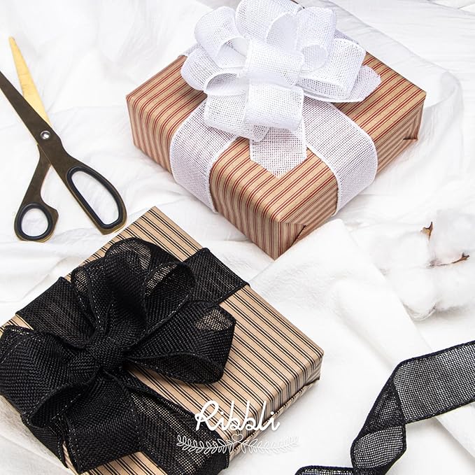 Ribbli Black Burlap Wired Ribbon, 1-1/2” Inch x Continuous 20 Yard, Black Wired Ribbon for Wreaths,Big Bows,Tree Decoration,Outdoor Decoration