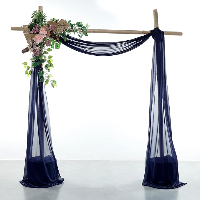 VDS Pack of 4 Panel (30 Inch X 20 Feet) Wedding Arch Draping Fabric Sheer Chiffon Fabric Drapery for Wedding Ceremony Reception Swag Backdrop Canopy Chuppah ARBO Altars Decoration (Navy Blue)