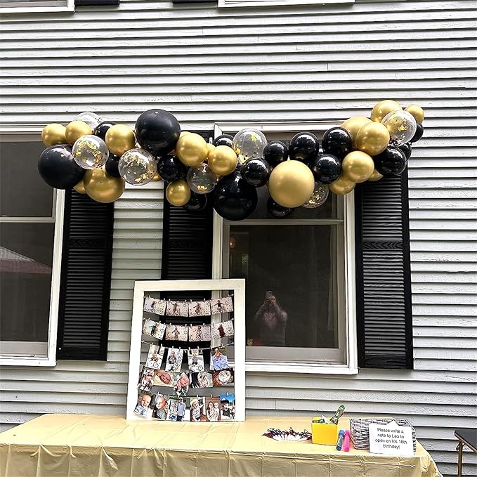 Black and Gold Confetti Balloons, 12 Inch Black Metallic Gold Confetti Latex Balloons, Black Golden Confetti Helium Balloons for Wedding Birthday Anniversary New Year Party Celebration Decorations
