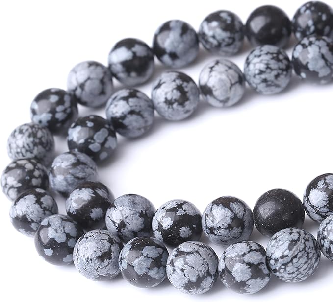 Snowflake Stone Beads for Jewelry Making DIY Craft Gemstone Beads Kit (8mm, 45pcs) Smooth Healing Crystal Beads for Bracelets, Necklaces, Home Decor