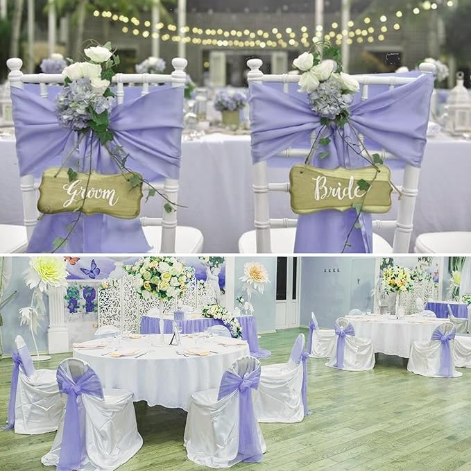 100 PCS Satin Chair Sashes Decorative Bow Chair Sashes Ties Back Ribbon Bows Chair Cover Band for Wedding Birthday Party Ceremony Reception Events Banquet Home Kitchen Decor(7 x108inch,Light Purple)