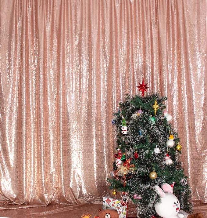 SquarePie Sequin Backdrop Curtain Not See Through Background for Wedding Party 20FT x 10FT Rose Gold