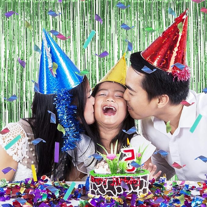 BEISHIDA 4 Pcs Green Door Streamers Tinsel Curtain Party Streamers Backdrop Fringe Foil Wall Background for Birthday Halloween Christmas Wedding Party Decoration(3.28 ft x 6.56 ft)