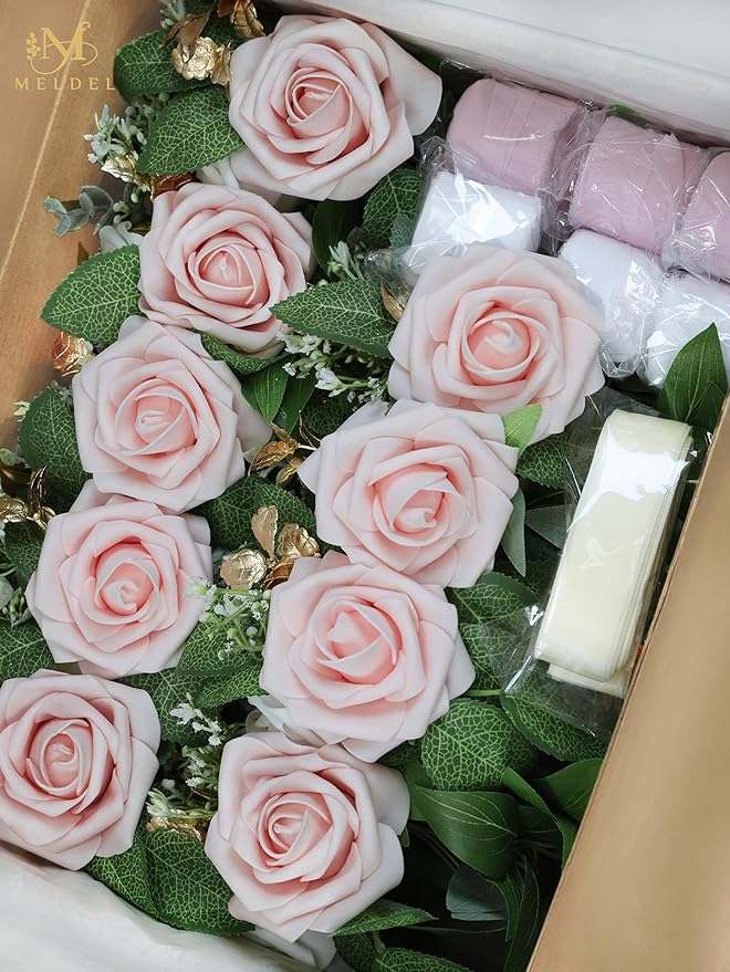 Meldel Wedding Chair Decorations Set of 10 Aisle Artificial Flowers White Pink Rose Garland with Hanging Ribbons for Ceremony Reception Church Pew Arrangement Party Wedding Aisle Decor