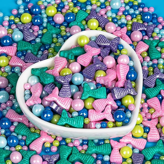 Mermaid Sprinkles, Edible Pearl Sprinkle for Cake Decorating,130g/4.58oz, Blue Green Purple Pearls Mix Baking Candy, Ocean Theme Cake Topper Cupcake Cookie Ice Cream Decorations, Birthday Children's Summer Party Supplies
