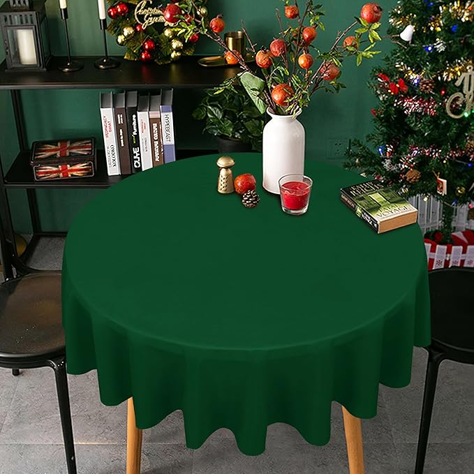 sancua Round Tablecloth - 80 Inch - Water Resistant Spill Proof Washable Polyester Table Cloth Decorative Fabric Table Cover for Dining Tables, Buffet Parties and Camping, Hunter Green