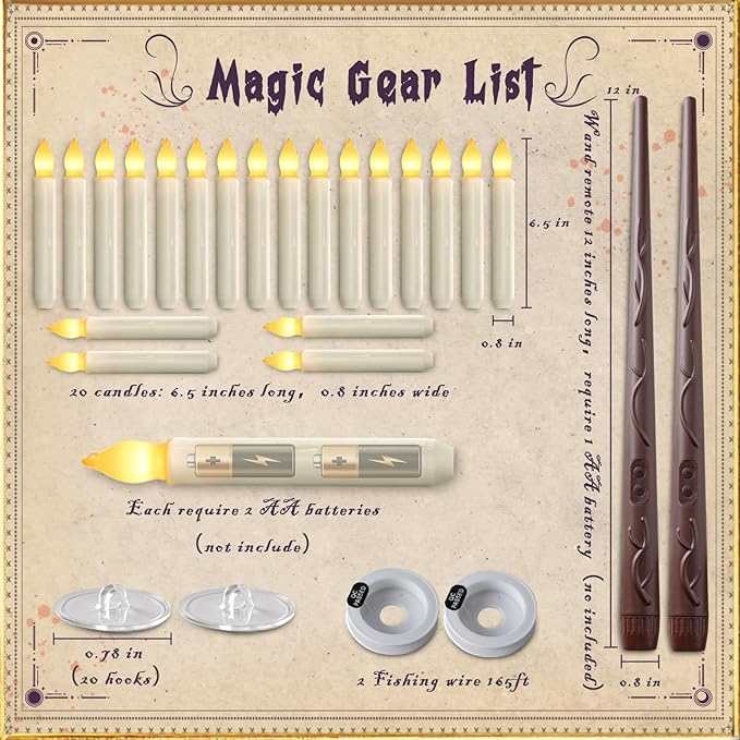 Homemory 20 Pcs Floating Candles with 2 Wand, LED Warm Yellow Magic Deco Candle, Warm Yellow Flameless Taper Candles for Halloween Party Decor