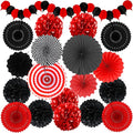 Red and Black Party Decorations, Papar Fans Pompoms Fans Garlands for Birthday Wedding Graduation Game Night Boy Girl Party Decorations