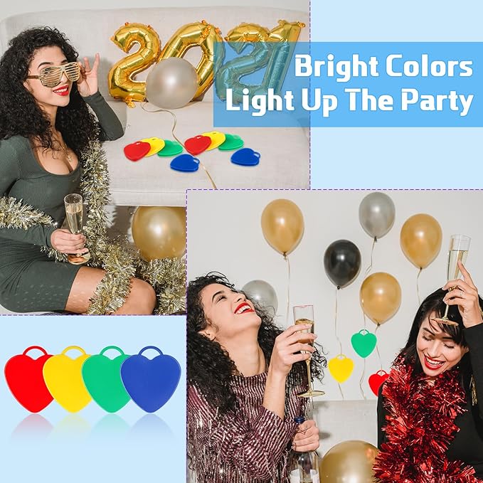 Lenwen 80 Pcs Balloon Weights Plastic Colorful Weights for Balloons for Birthday Party Decoration Wedding Holiday Celebration(Heart Shaped,Rainbow)