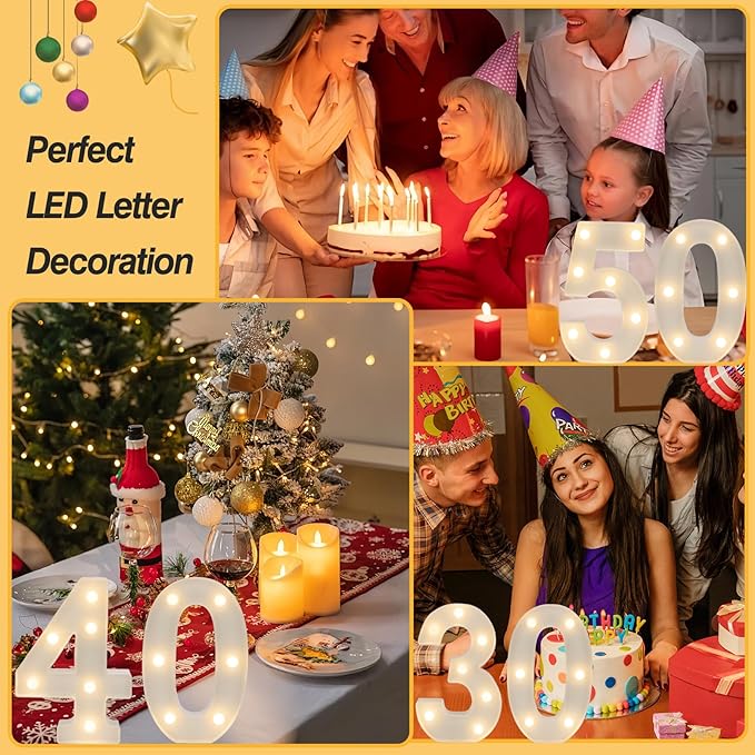 LED Marquee Letter Lights, Decorative Light Up Numbers for 40th Birthday Party, Battery Operated, Warm White Small Marquee 40 Sign for Anniversary Decorations