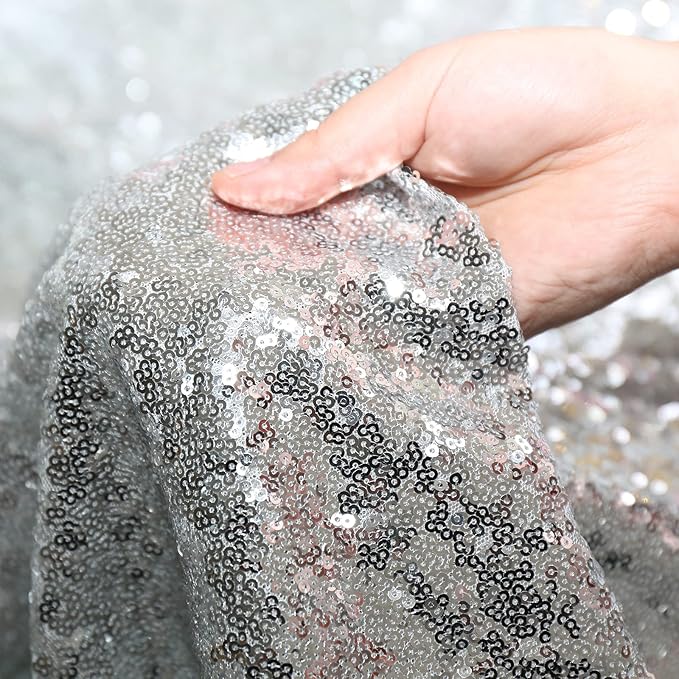Eternal Beauty Silver Sequin Backdrop Curtains, Shimmer Back Drop 2Panels-2FTx8FT for Christmas, Party, Birthday, Photography, Wedding, Baby Shower Event Decoration