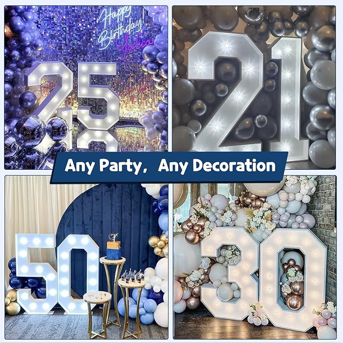 Marquee Numbers 4 Feet Tall Big Light Up Numbers 7th 17th 70th Happy Birthday Decorations Girl Boy White Anniversary Party Decor Large Cardboard Prop Backdrop Sign 7