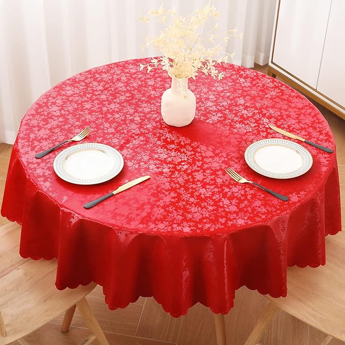 Smiry Round Table Cloth, Waterproof Heavy Duty Vinyl Tablecloths, Wipeable Washable Table Cover for Kitchen and Dining Room (Red, 70" Round)