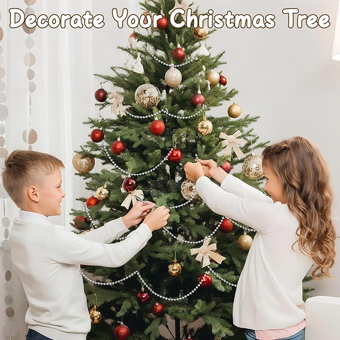 Pearl Beads Garland, 6 MM Silver Faux String of Pearls, Pearl Garland for Christmas Tree 82FT Pearl Beads Strand Spool Bead Roll for Crafts Floral Centerpieces Wedding Party Christmas Tree Decorations