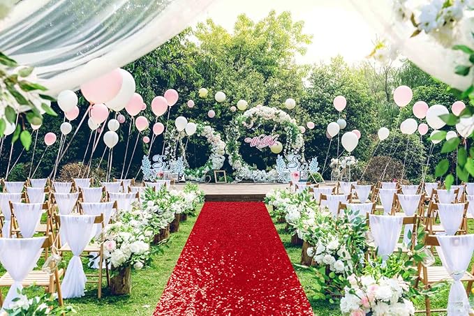ShinyBeauty Aisle Runners for Wedding-3ftx15ft-Red Sequin Aisle Runners Fabric Wedding Aisle Runner Floor Runner Rug for Wedding Decor Supplies (3FTx15FT, Red)
