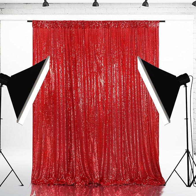 Eternal Beauty Red Sequin Backdrop, 20x10 Ft Glitter Background Curtains for Christmas Shimmer Photography Party Wedding Birthday Back Drop Decor
