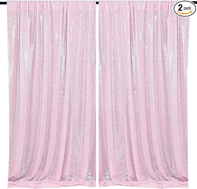 Pink Sequin Backdrop Curtains 4FTX8FT 2 Panels Sequin Sparkly Background Drapes for Party Birthday Weeding Decor
