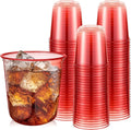 50pcs Disposable Stemless Glasses 12oz Crystal Plastic Wine Glasses Clear Classic Pet Cup for Meeting Weddings Birthdays Cocktail Christmas Party Supplies (Red)