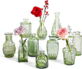 Vintage Small Glass Vases Set of 10,Mini Bud Vases for Flowers,Amber Glass Vases for Centerpieces,Wedding Decorations,Home Table Flower Decor (Hunt Green)