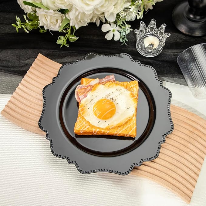 COLOSUS 100pcs Black Plastic Party Dinner Plates - 9.5 Inch- Heavy Duty Disposable Plastic Dinner Plates for Party Wedding and Everyday Use
