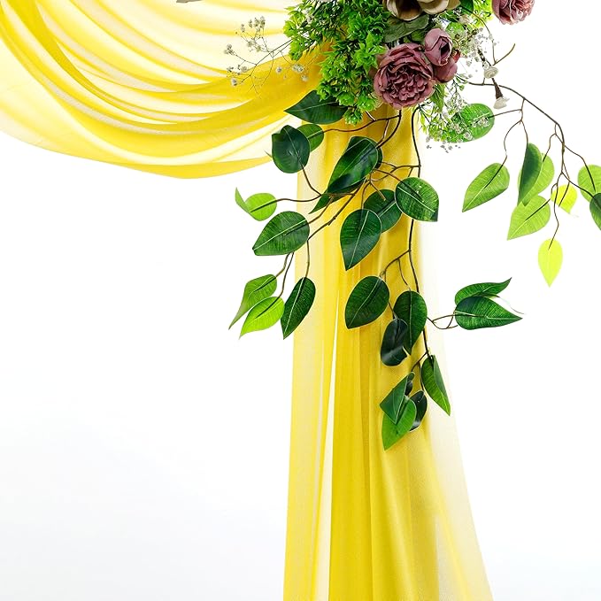 VDS Pack of 1 Panel (30 Inch X 50 Feet) Wedding Arch Draping Fabric Sheer Chiffon Fabric Drapery for Wedding Ceremony Reception Swag Backdrop Canopy Chuppah ARBO Altars Decoration (Yellow)