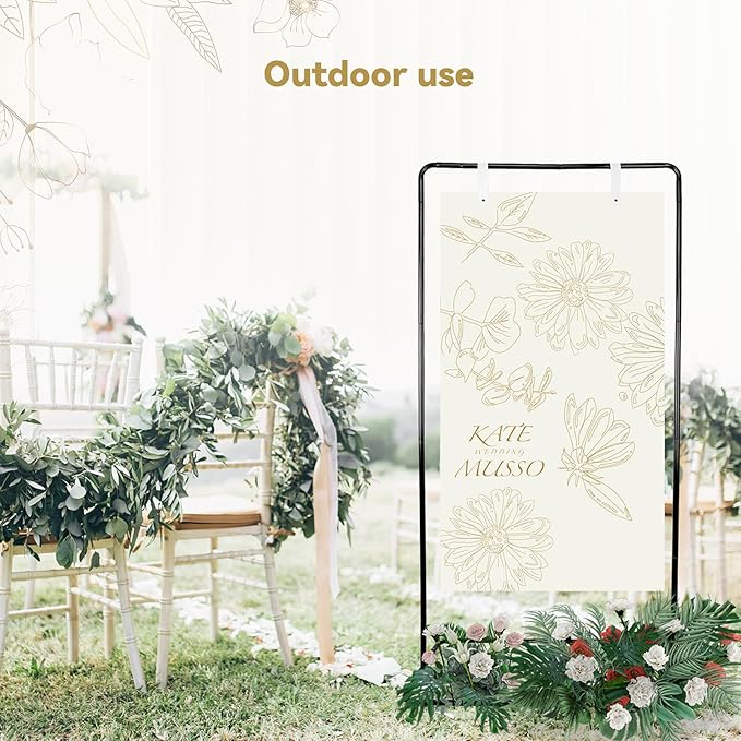 Wedding Sign Holder, Adjustable Welcome Sign Stand w/ Leather Hanging Strap, Satin Ribbon & Carry-on Bag, Heavy Duty Easel Stand for Wedding Seating Chart, Display & Poster
