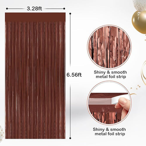 2 Pack Coffee Brown Metallic Tinsel Foil Fringe Curtains, Door Streamers Photo Booth Backdrop for Birthday Party, Tinsel Curtain Backdrop for Baby Shower Bachelorette Christmas Party Decorations