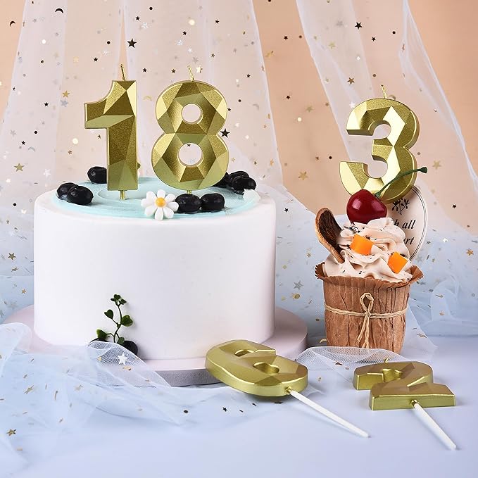 PHD CAKE 2.76 Inch Crystal Gold 7 Number Birthday Candles, Gold Number Candles, Cake Number Candles, Party Celebration