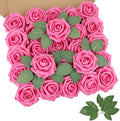 AmyHomie 25pcs Real Looking Artificial Hot Pink Roses w/Stem for DIY Wedding Bouquets Centerpieces Arrangements Party Baby Shower Home Decorations