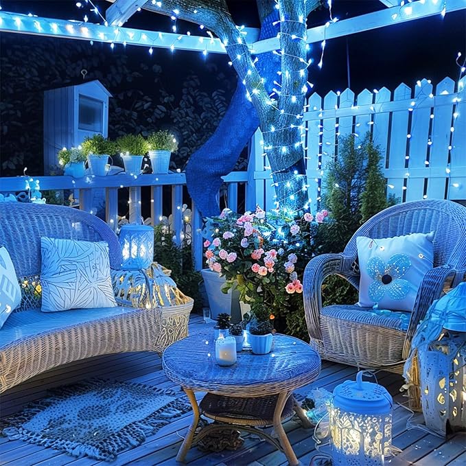 JMEXSUSS 600 Blue LED Halloween Lights Outdoor Waterproof 168ft Blue String Tree Lights Indoor Plug in 8 Modes for Bedroom Fireplace Halloween Party Xmas Christmas Decorations