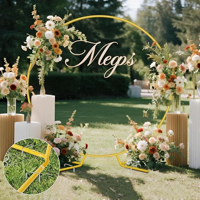 7.2FT Round Metal Arch Backdrop Stand, Circle Balloon Arch Stand Kit with Base, Metal Gold Wedding Arches Frame Heavy Duty for Birthday Gender Reveal Baby Shower Anniversary Party Decoration