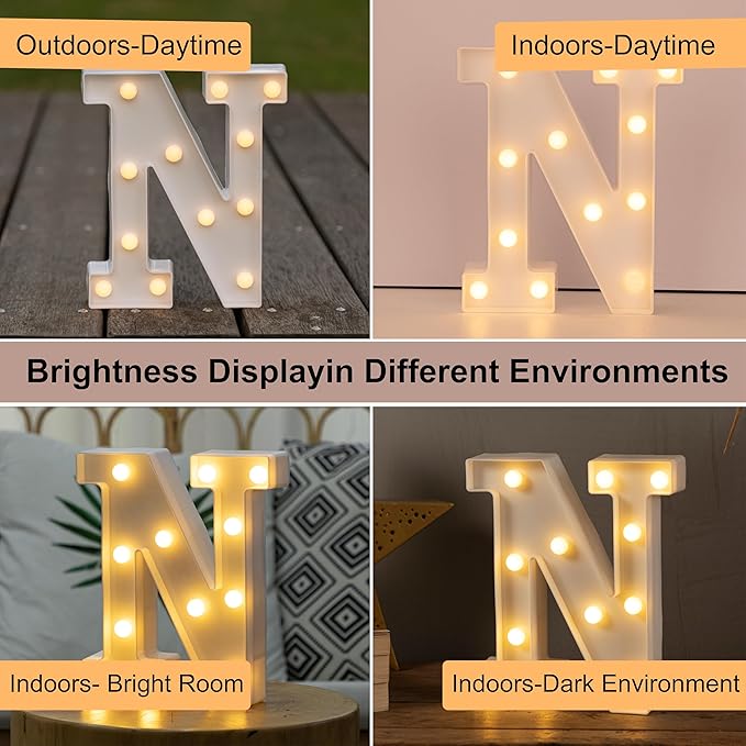 HXWEIYE LED Marquee Letters Lights Sign N, 26 Alphabet 8.57 Inch Light Up Letter and Number 0-9 Number Warm White Led Letters for Bar Party Birthday Home Wedding Décor (9 * 7.6 * 1.8IN)
