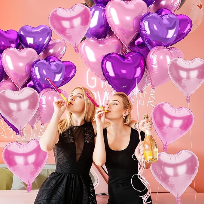 12 Pcs Heart Balloons, 18 inch Pink Heart Shaped Balloon, Big Helium Foil Hot Pink Balloons for Wedding Baby Shower Anniversary Backdrop Valentine Women Girl Party Decoration