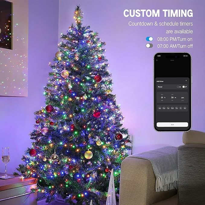 BrizLabs Smart Christmas Lights, 164ft 500 LED Color Changing Xmas Fairy Lights with APP/Voice Control, Warm White & Multicolor, Music Sync, Dimmable for Indoor/Outdoor Home