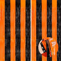 Orange Black Tinsel Foil Fringe Curtains, 2 Pack 3.3x8.3 Feet Party Streamer for Birthday Party Decorations, Halloween Decor, Foil Curtain Backdrop for Bachelorette Party