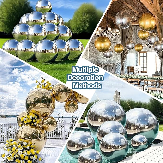 3PCS Gold Inflatable Mirror Ball, Big Shinny Balls Reusable Large PVC Disco Ball Balloon for Large Event Decoration, Party, Concerts, Stage, Wedding Decor, Without Air Pump