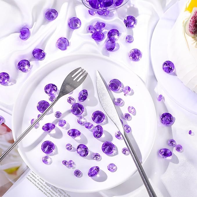 Hicarer 800 Pieces Diamond Decorations Acrylic Diamond Table Scatter Crystals for Table for Vase Fillers Party Decorations(20,12, 10, 6, 3mm,Purple)