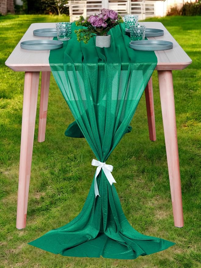 MDS Halloween Chiffon Table Runner - 5 Pack, 29 x 170 Inches, 14ft Each - Sheer Spooky Table Runners for Haunted House Parties, Trick-or-Treat Tables, Witchy Décor, Wedding & Events - Emerald Green