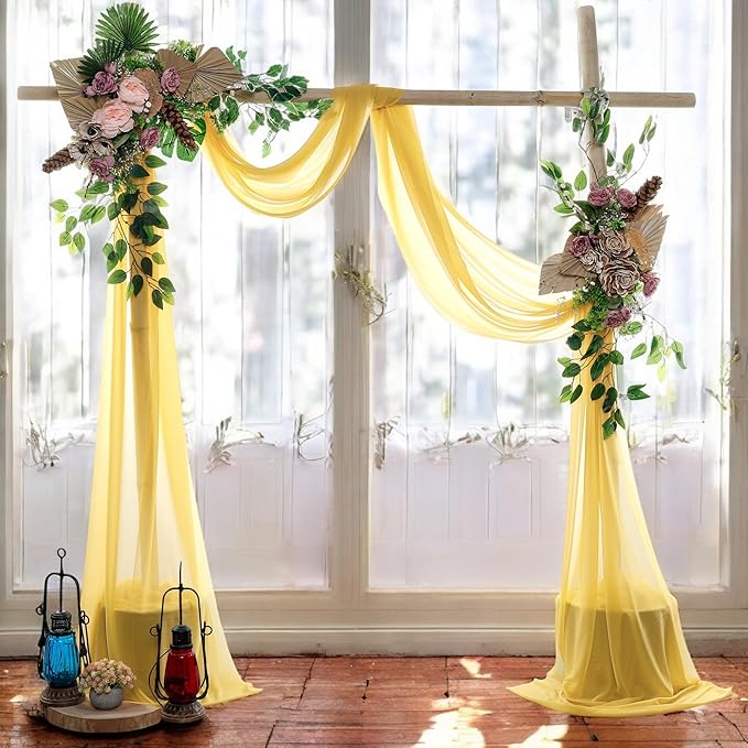 MDS Halloween Chiffon Draping Fabric - 2 Panel, 30" Wide x 75ft Long - Sheer Spooky Arbor & Canopy Drapery for Haunted House Backdrops, Party Ceilings, DIY Costumes & Themed Events - Gold
