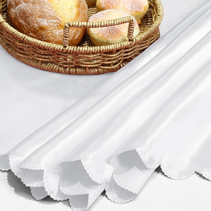 KKJIAF 1 Pack Round Table Cloths 90 Inch, White Overlay Round Satin Table Cover, Silky Satin Dining Tablecloths for Wedding Buffet Parties Banquet Decoration