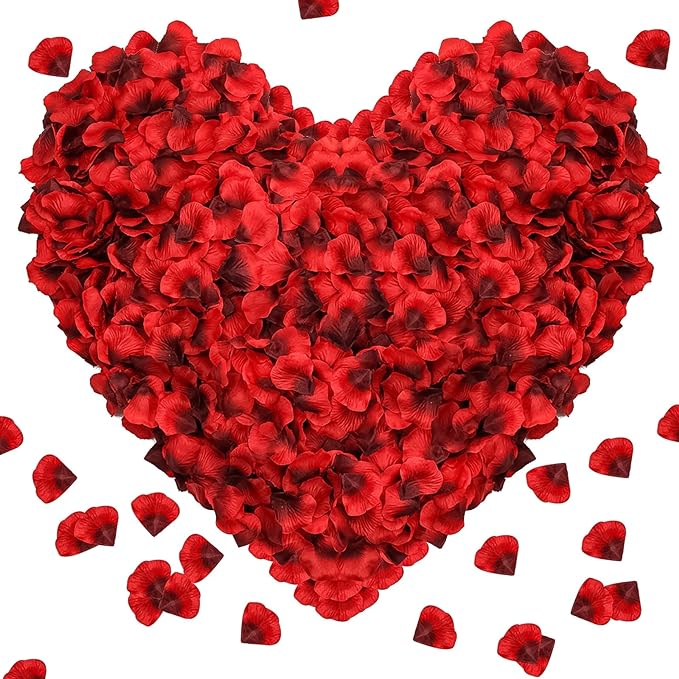 1000Pieces Rose Petals, Artificial Flower Petals Fake Rose Petals for Romantic Night,Wedding,Proposal Anniversary Flower Decorations (Big Red Dot Black)