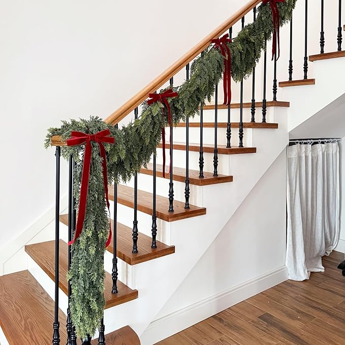 15FT Christmas Cedar Garland Artificial Real Touch Thickness Realistic Greenery Pine Garland for Mantle Fireplace Outdoor Indoor Christmas Decorations