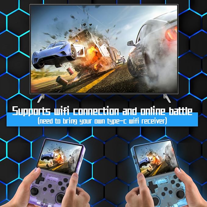 FVBADE [30000 in 1] R40S PRO Handheld Game Console 3.5 inch IPS Screen Mini Retro Console 3800mAh Portable Pocket Arcade 12+ Mainstream Emulator 256G TF Card Transparent(Blue)