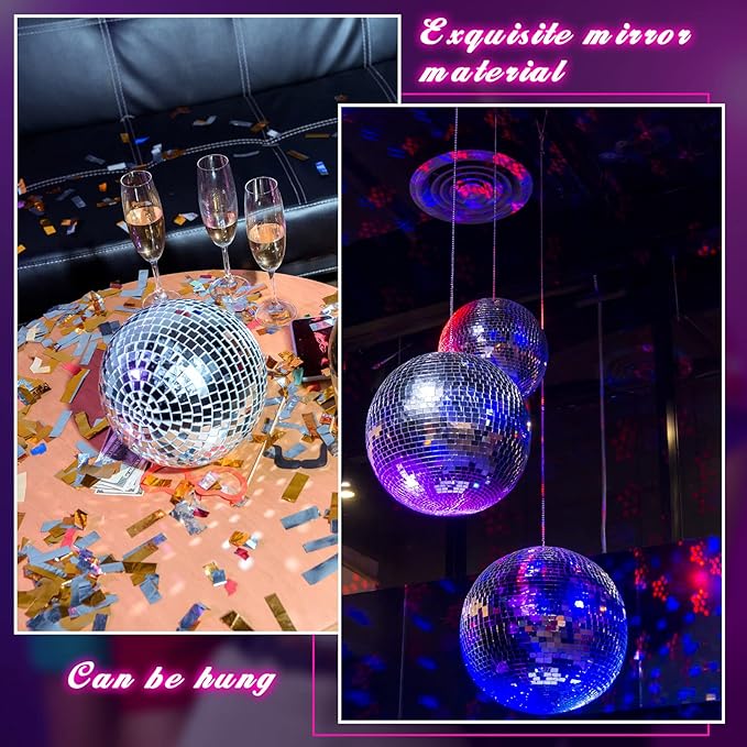 WILLBOND 12 Pack Disco Ball Mirror Ball with Hanging Ring for Fun Retro Disco Party Decorations Party Dj Lighting Effect Stage Props Game Accessories, 5.91", 3.94", 3.15", 2.36"(Silver)