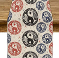 Yin Yang Table Runner, Vintage Mid Century Traditional Oriental Koi Fish Mystical Celestial Moon Stars Print Table Runner for Kitchen Dining Table Party Decor, 13x120inch